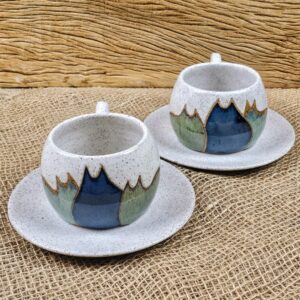 CONJUNTO DE 2 XÍCARAS DE CHÁ <br/>Gangue<br/>Azul, verde e branco