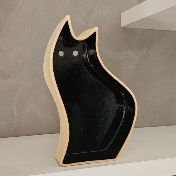 Escultura de gato em cerâmica SCATOLINA Gangue Due Preto