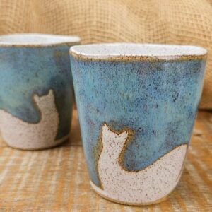 CONJUNTO DE 2 CANECAS<br /> Luna <br>Azul e branco acetinado