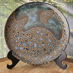 PRATO DECORATIVO 28cm<br /> Mausi Mosaico<br>Azul e verde