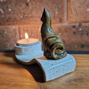 PORTA-VELAS LUZ & GATO<br /> Mini<br /> Marrom e branco